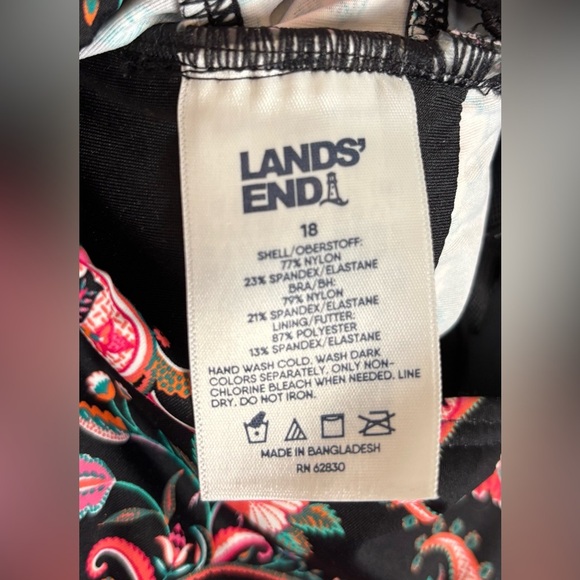 Lands End Paisley Underwire Wrap Tankini Swim Beach Floral 18 Black Pink 0933 - Picture 5 of 6